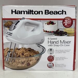 Hamilton Beach White 6 Speed Hand Mixer with Snap-On Case